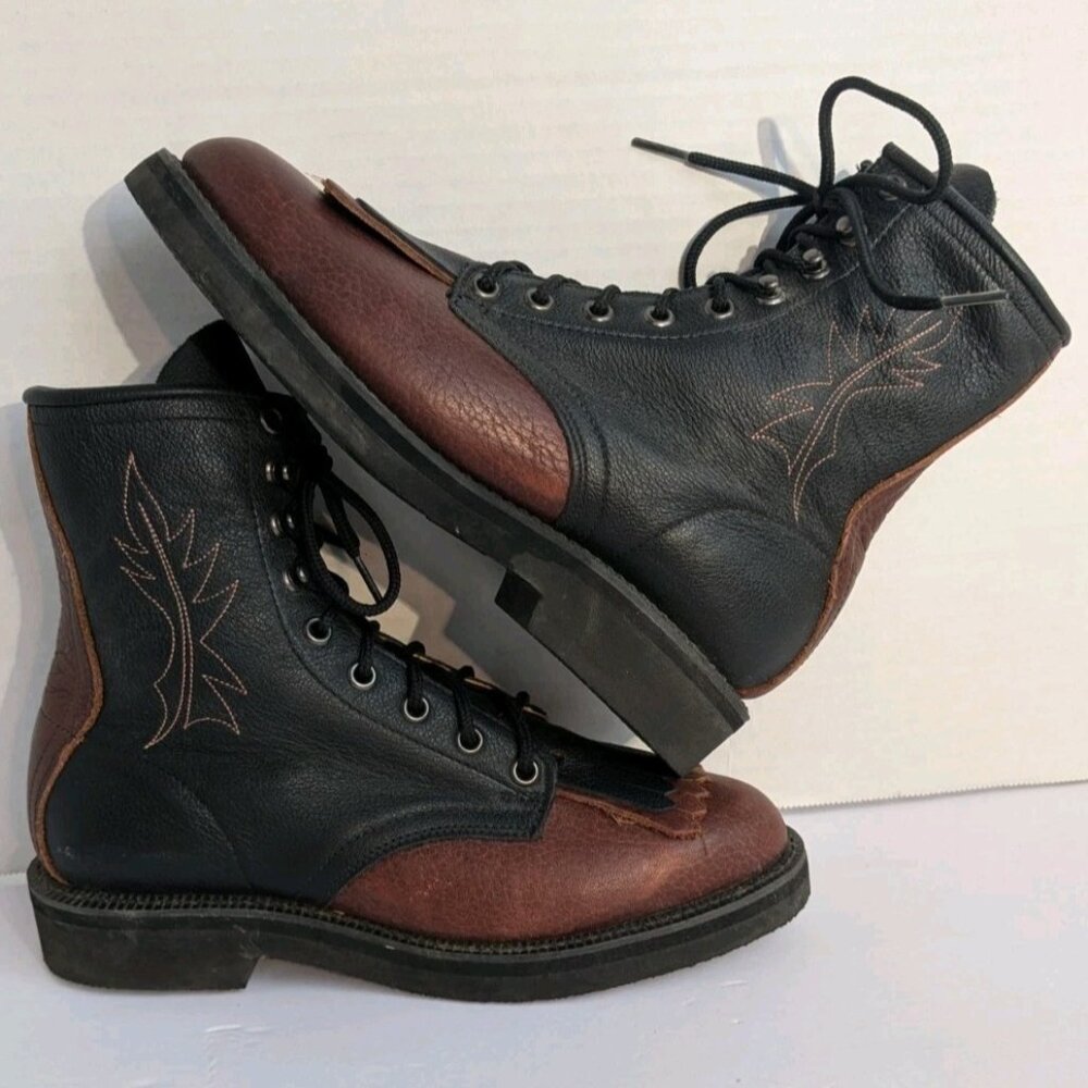 Vintage Brahma by Canada West Women’s 5.5C Lace-Up Roper Boots 6781 Black/Brown